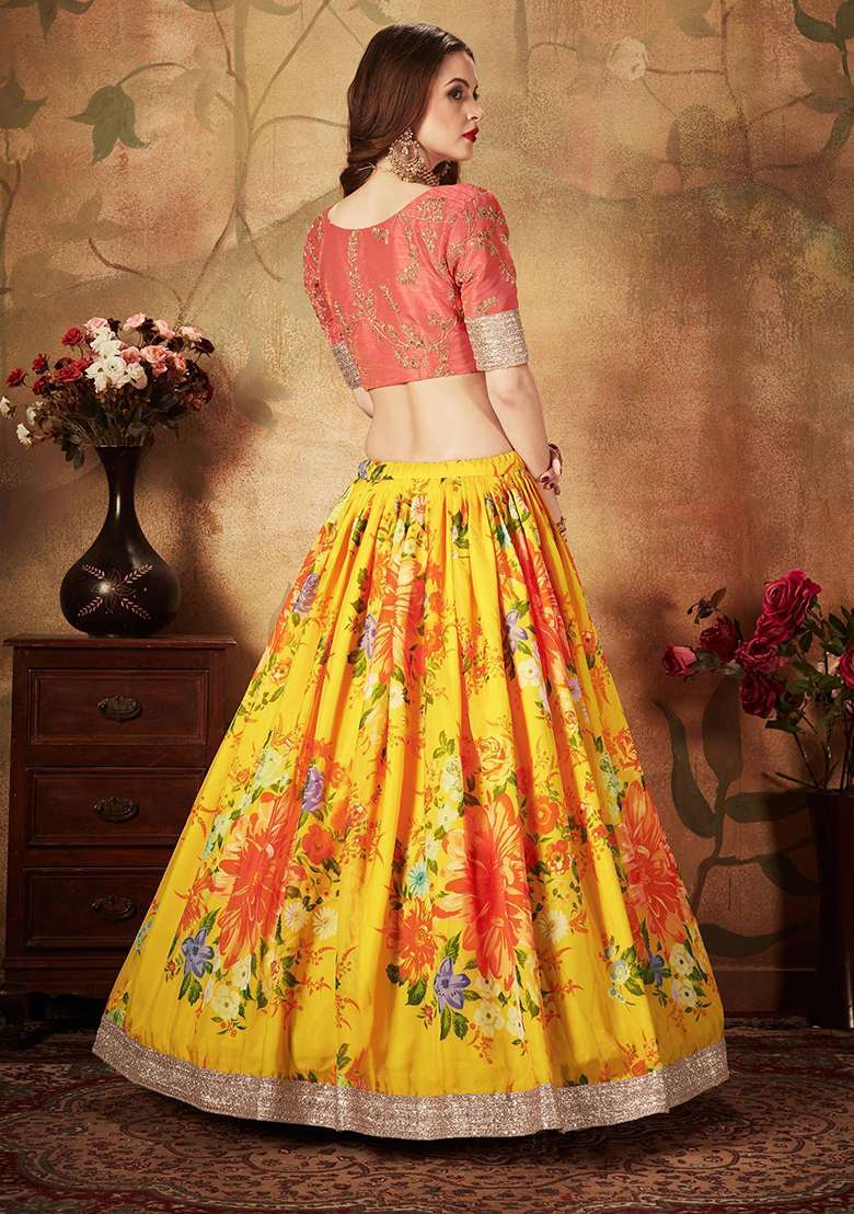 Yellow Organza Lehenga Set with Digital Print for Diwali | Wedding & Festive Wear - Indya
