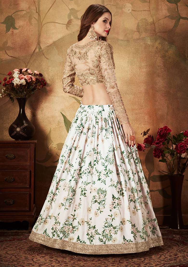 White Organza Lehenga Set with Digital Print for Diwali | Wedding & Festive Wear - Indya