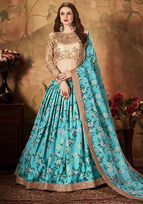 Sky Blue Digital Print Organza Lehenga Set