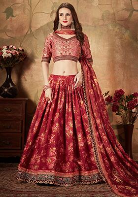Maroon Digital Print Organza Lehenga Set