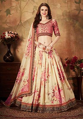 Off White Digital Print Organza Lehenga Set