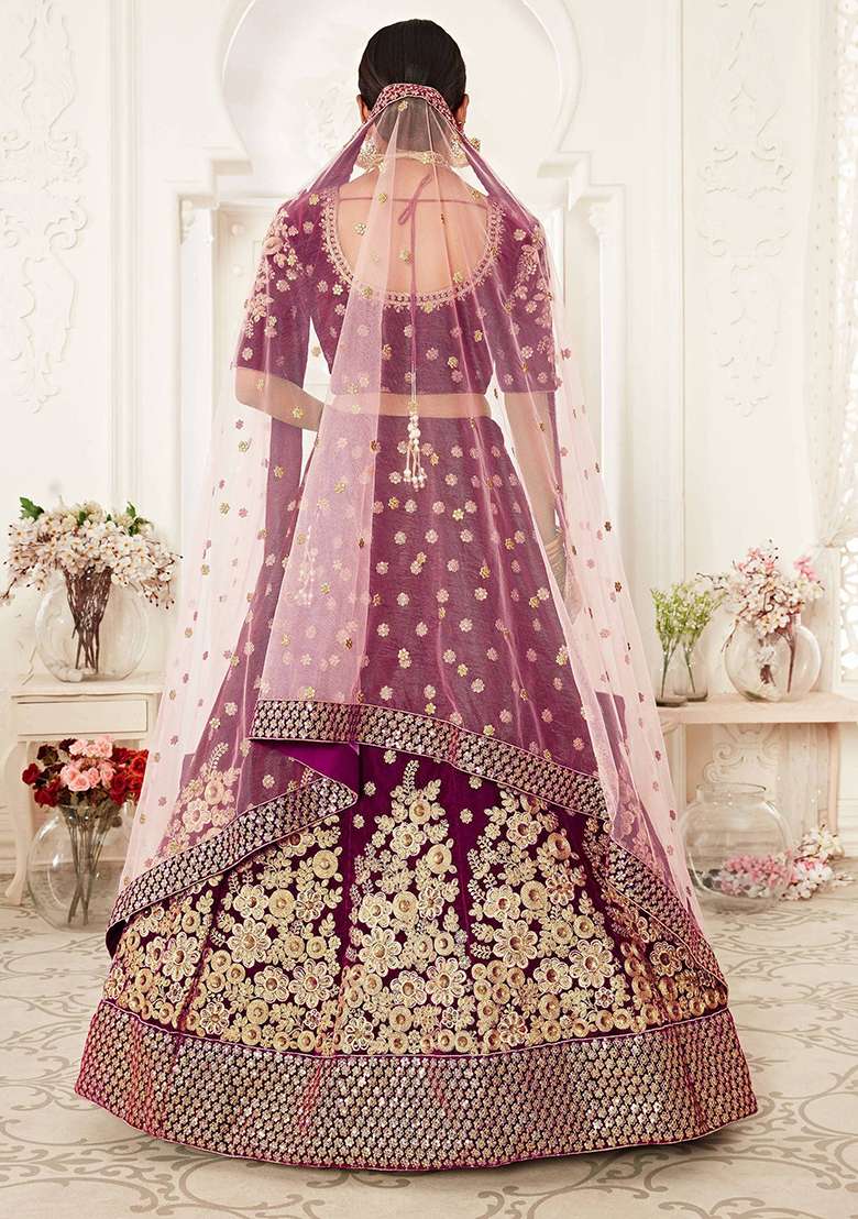 Purple Embroidered Poly Blend Lehenga Set for Diwali and Festive Wear - Indya