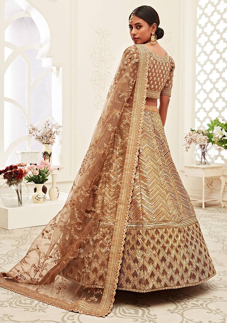 Brown Embroidered Silk Lehenga Set