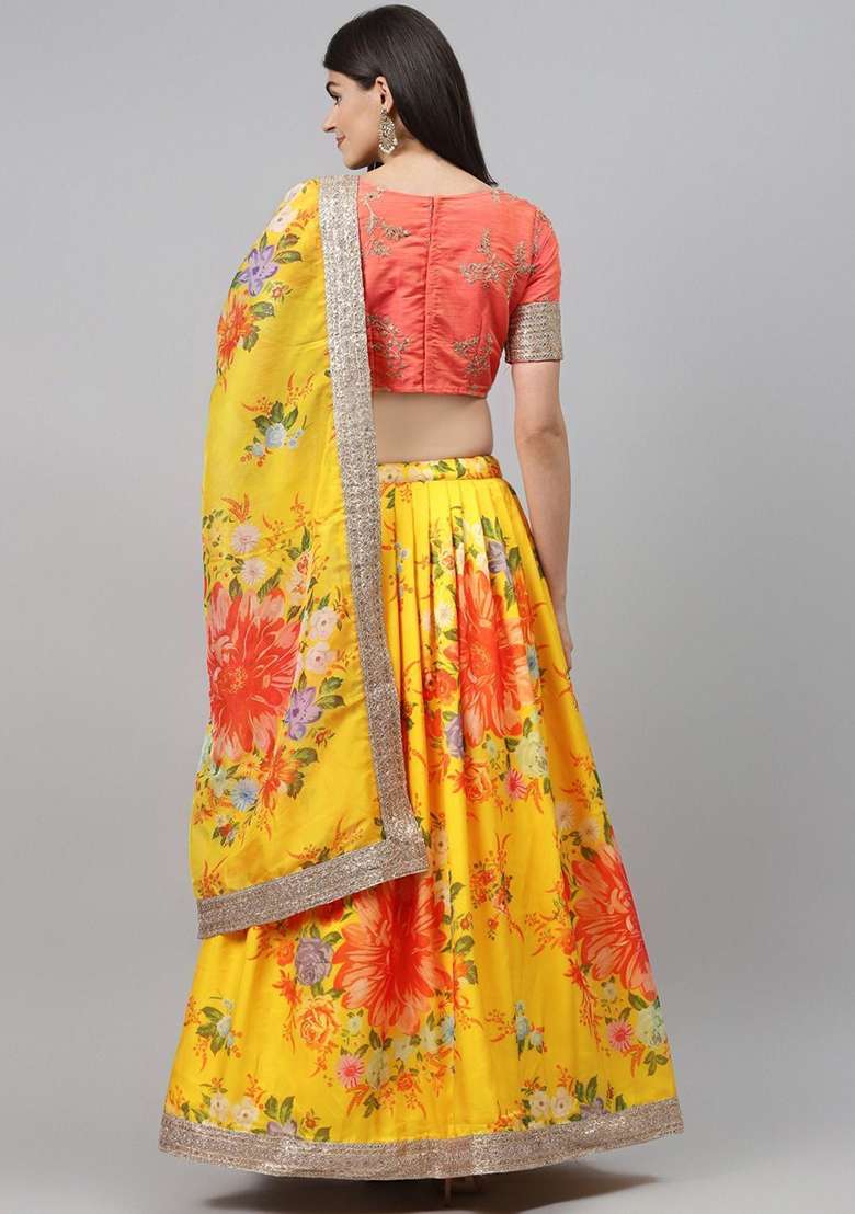 Yellow Poly Blend Lehenga Set with Embroidered for Diwali | Wedding & Festive Wear - Indya