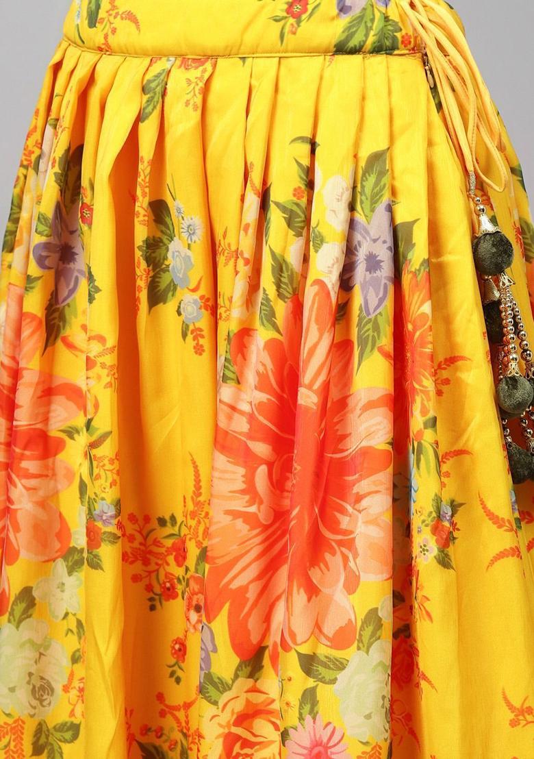 Yellow Embroidered Poly Blend Lehenga Set