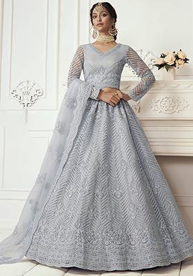 Purple Embroidered Net Lehenga Set