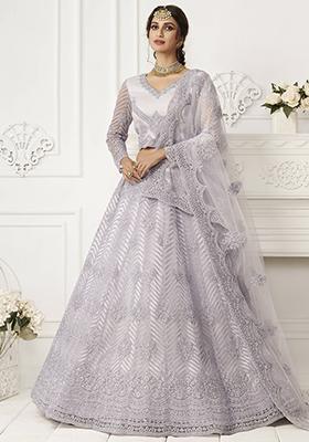 Lavender Embroidered Net Lehenga Set