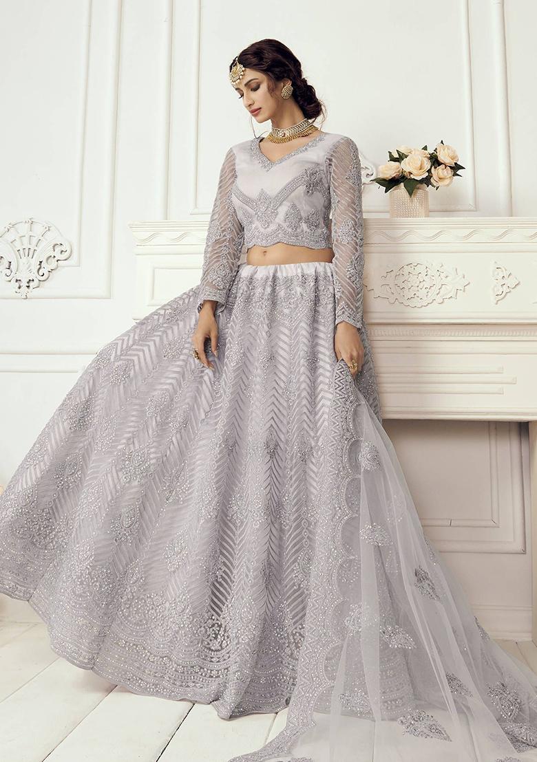 Lavender Embroidered Net Lehenga Set
