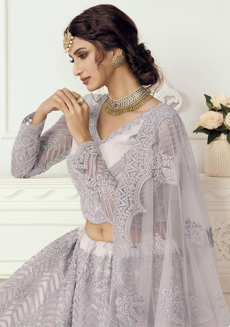 Lavender Embroidered Net Lehenga Set