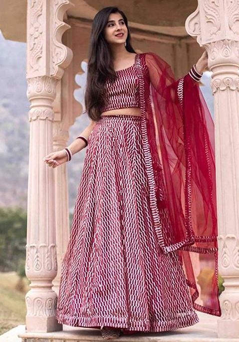 Pink Sequin Embroidered Net Lehenga Set