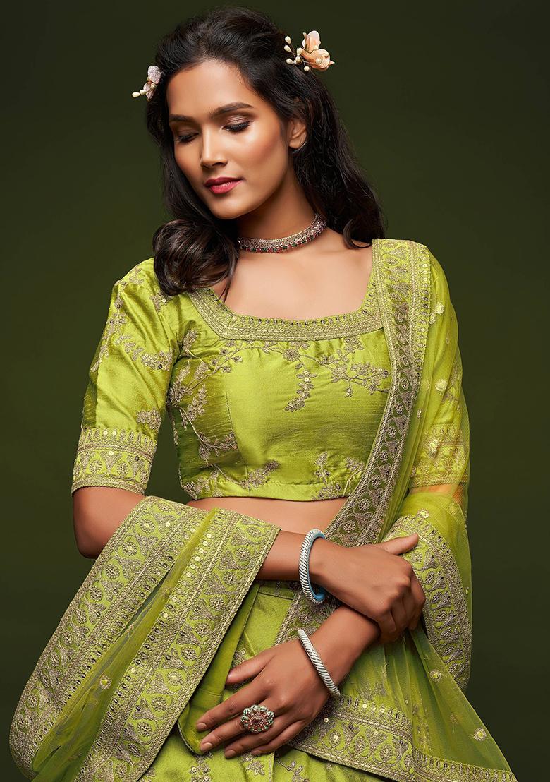 Green Embroidered Art Silk Lehenga Set