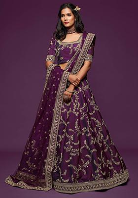 Purple Embroidered Art Silk Lehenga Set