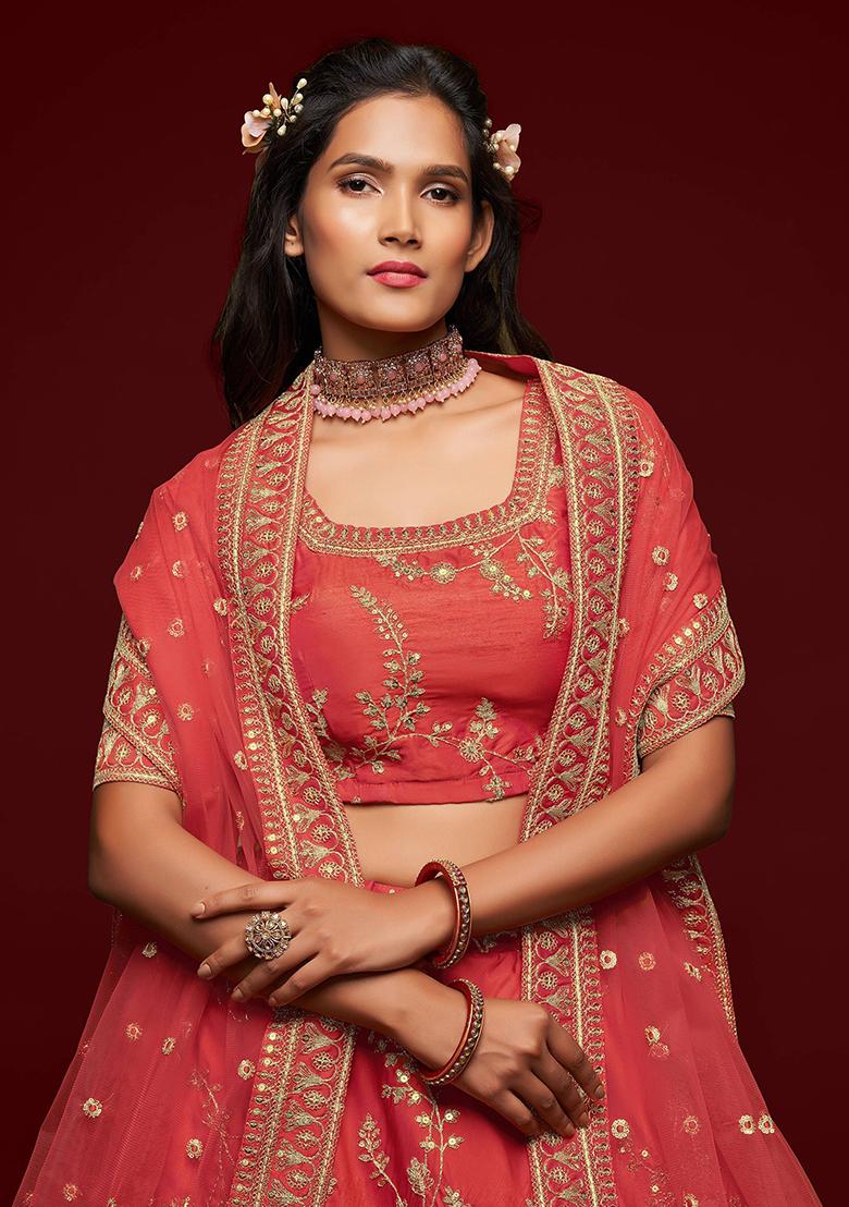 Blue Embroidered Art Silk Lehenga Set