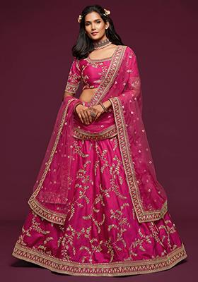 Pink Embroidered Art Silk Lehenga Set