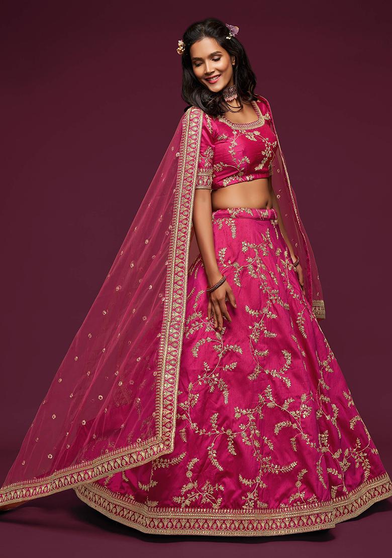 Pink Embroidered Art Silk Lehenga Set