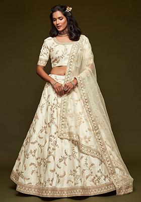 White Embroidered Art Silk Lehenga Set