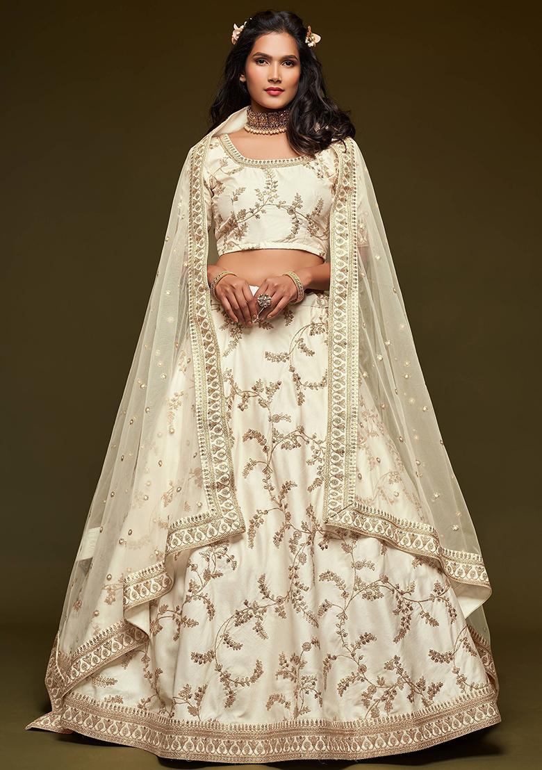 White Embroidered Art Silk Lehenga Set