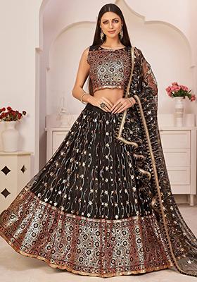 Black Sequin Embroidered Net Lehenga Set