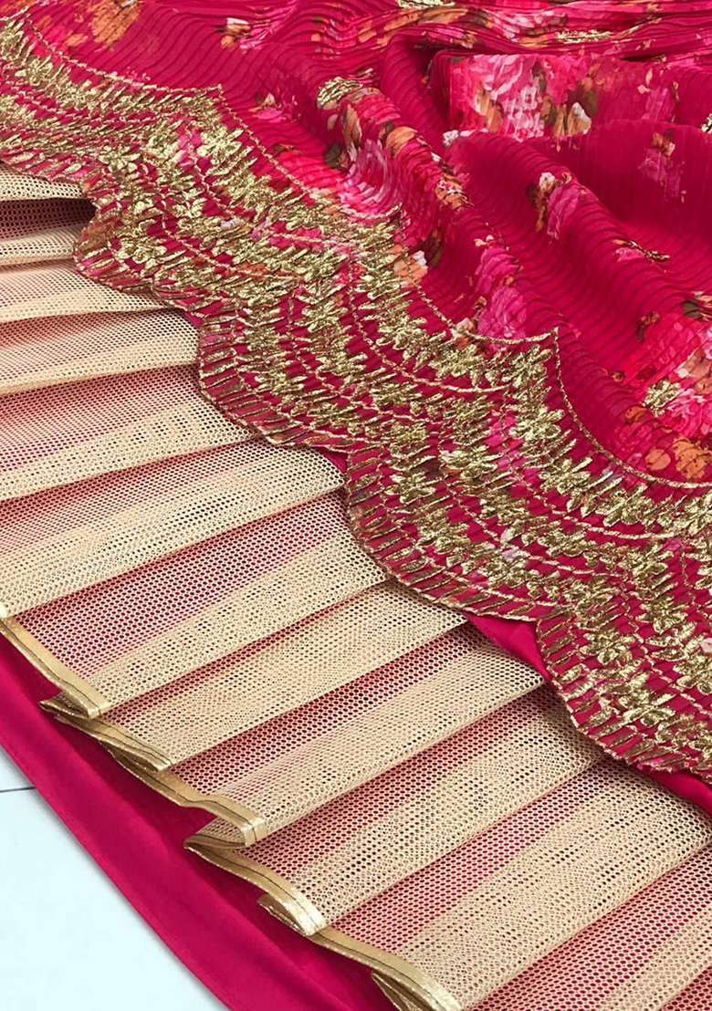Pink Georgette Lehenga Set with Printed for Diwali | Wedding & Festive Wear - Indya