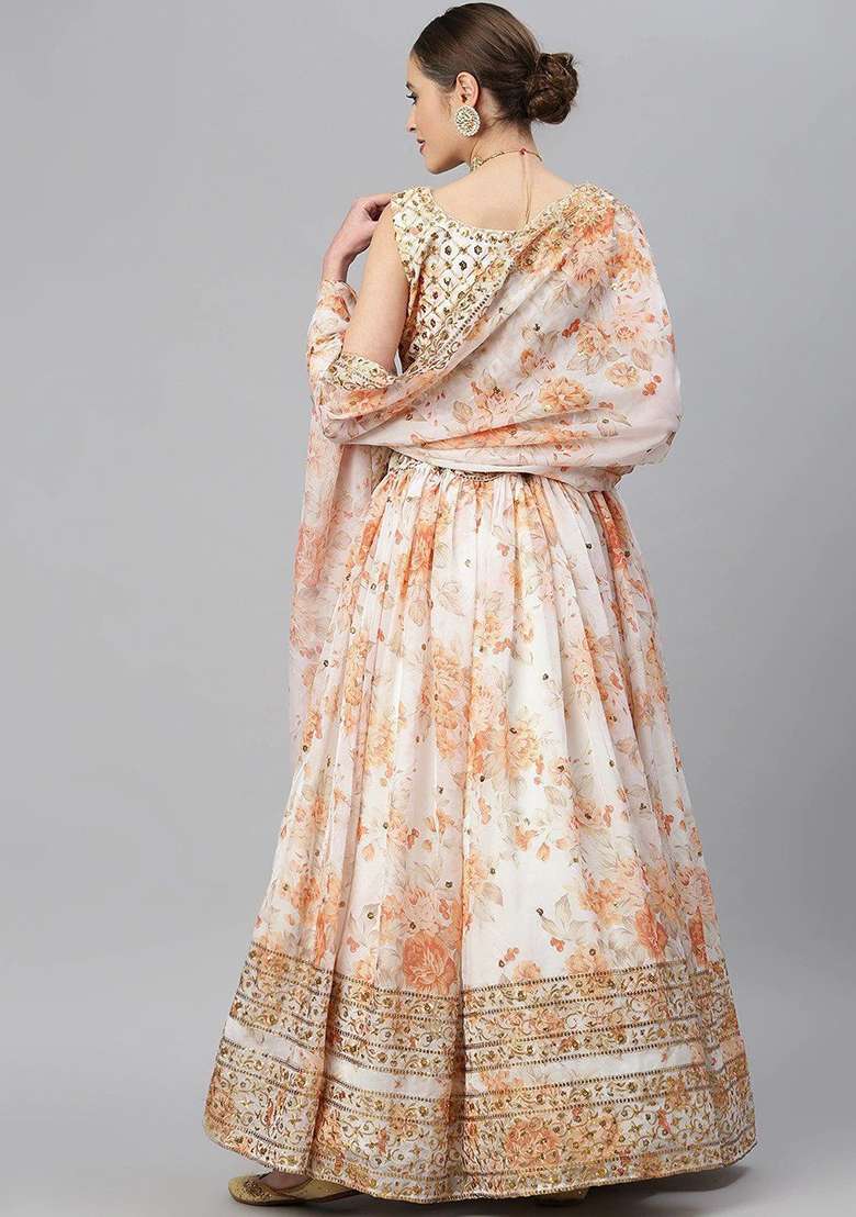 Off White Poly Blend Lehenga Set with Embroidered & Sequin for Diwali | Wedding & Festive Wear - Indya