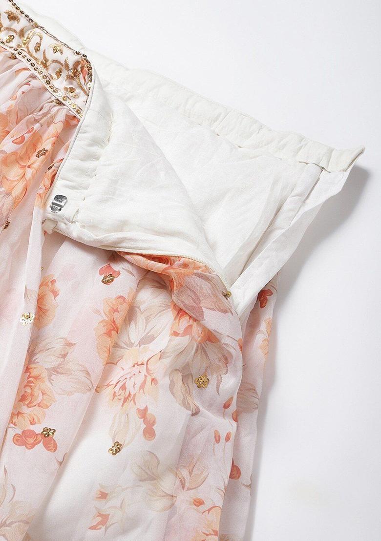 Off White Sequin Embroidered Poly Blend Lehenga Set