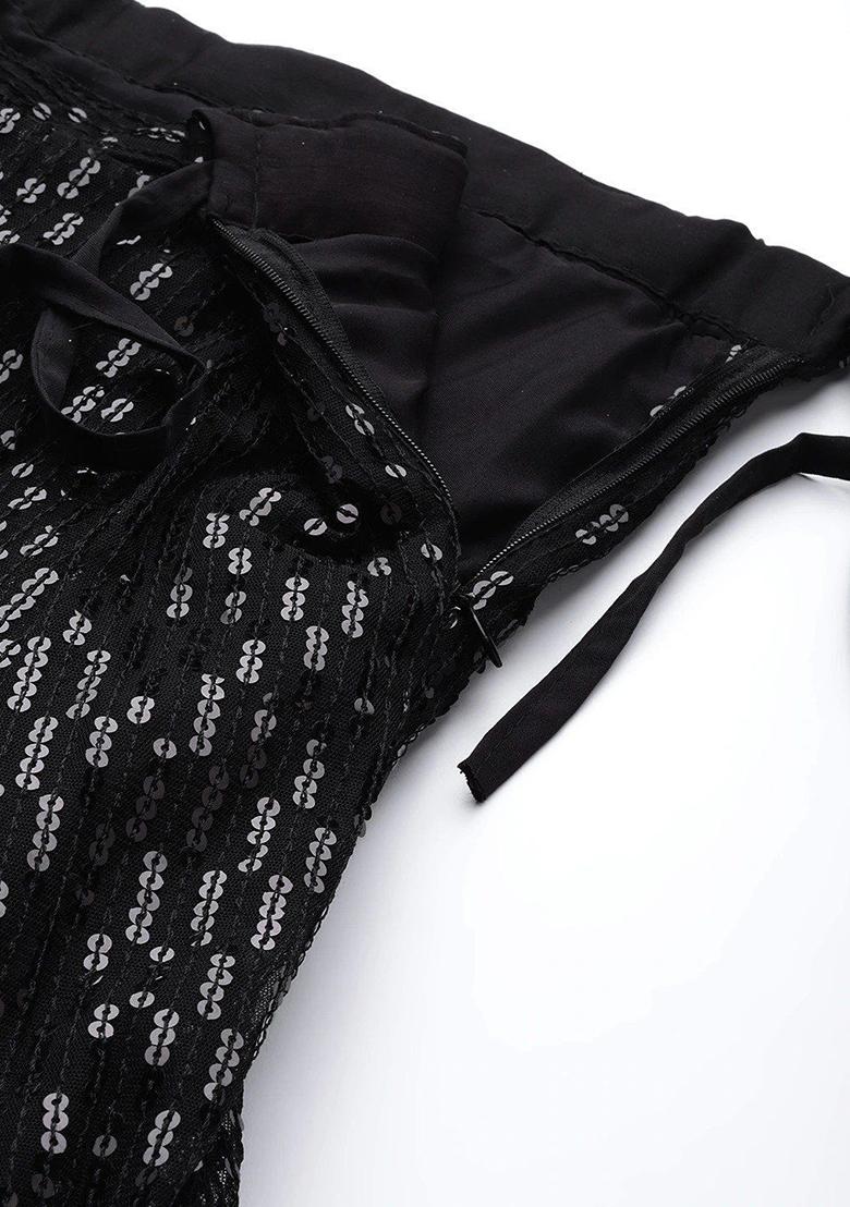 Black Embroidered Poly Blend Lehenga Set