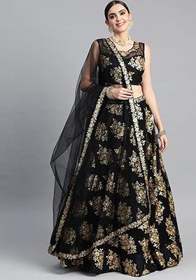 Black Sequin Embroidered Poly Blend Lehenga Set