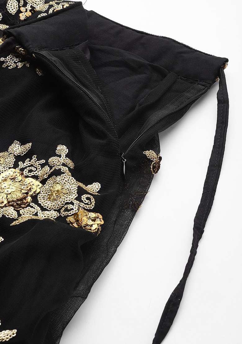 Black Sequin Embroidered Poly Blend Lehenga Set for Diwali and Festive Wear - Indya