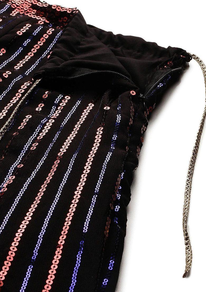 Black Sequin Embroidered Poly Blend Lehenga Set