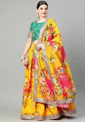 Yellow Embroidered Poly Blend Lehenga Set