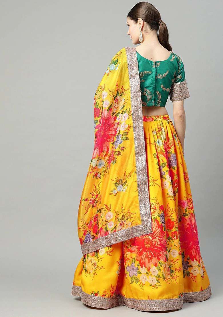 Yellow Embroidered Poly Blend Lehenga Set for Diwali and Festive Wear - Indya