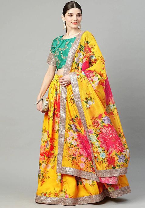 Yellow Embroidered Poly Blend Lehenga Set