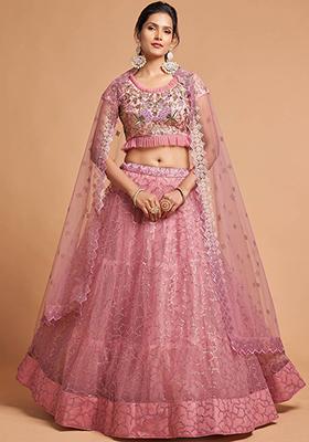 Pink Embroidered Net Lehenga Set
