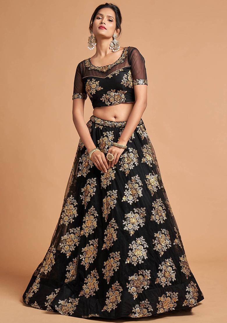 Black Embroidered Net Lehenga Set