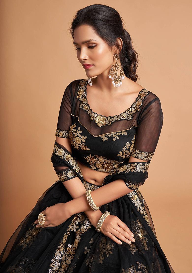 Black Embroidered Net Lehenga Set