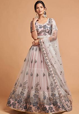 Grey Embroidered Net Lehenga Set