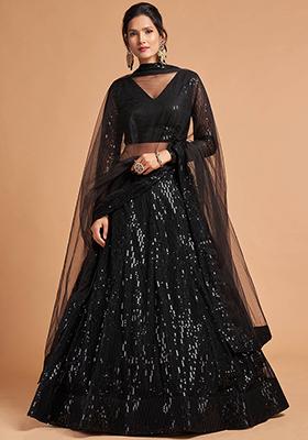 Black Embroidered Net Lehenga Set