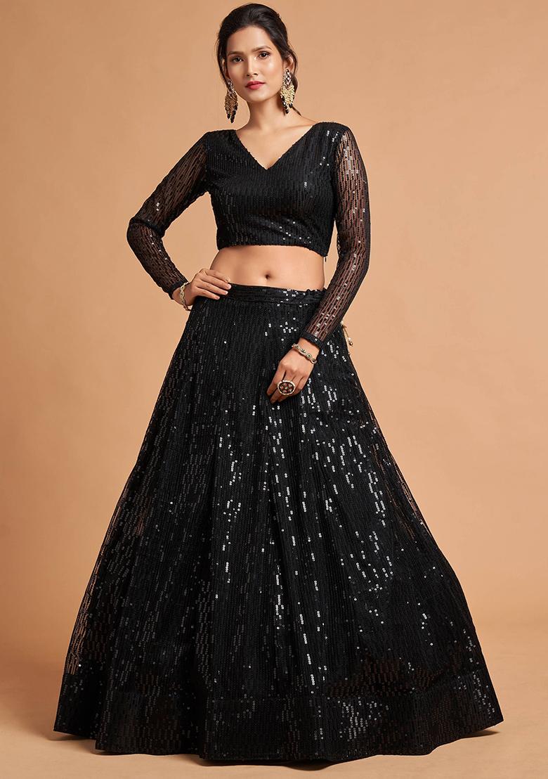 Black Embroidered Net Lehenga Set