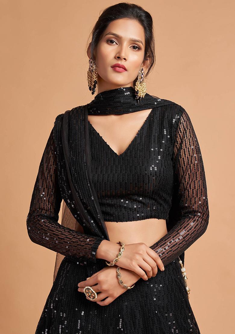 Black Embroidered Net Lehenga Set