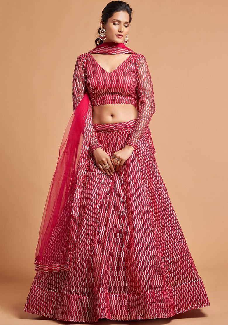 Pink Embroidered Net Lehenga Set