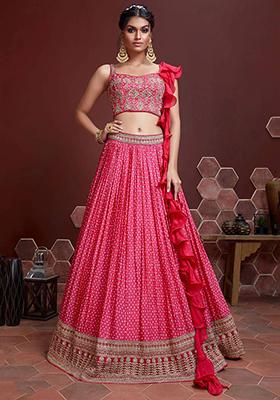 Pink Digital Print Chinon Lehenga Set