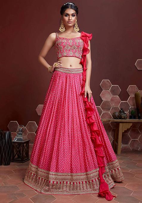 Pink Digital Print Chinon Lehenga Set