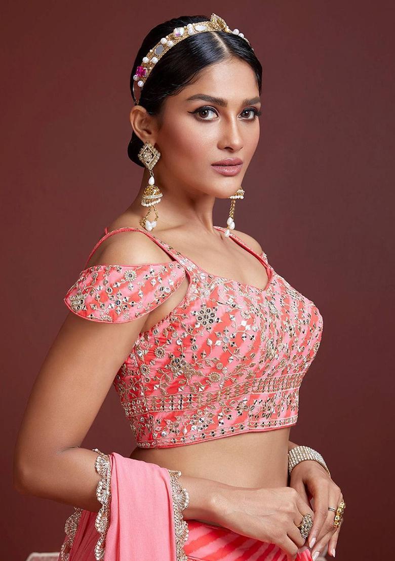 Pink Embroidered Organza Lehenga Set