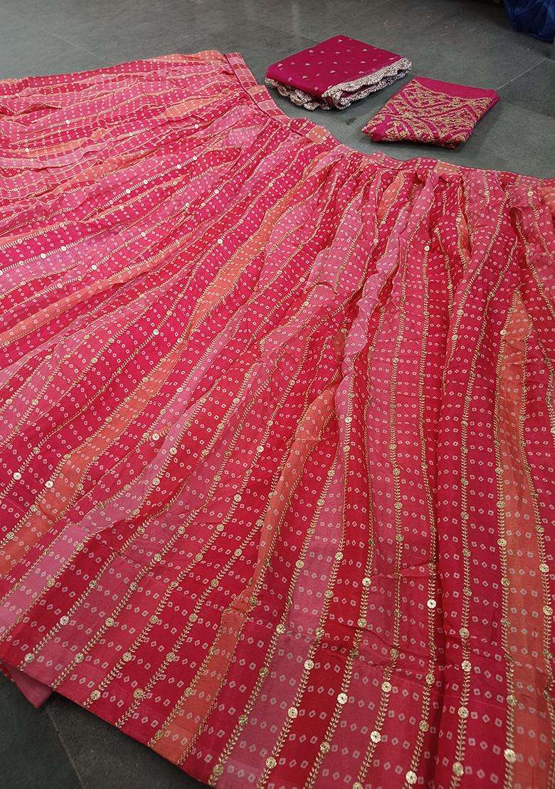 Pink Chinon Lehenga Set with Embroidered for Diwali | Wedding & Festive Wear - Indya