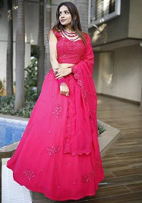 Pink Sequin Embroidered Georgette Lehenga Set