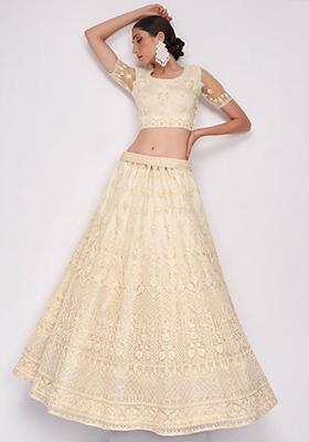 Off White Sequin Embroidered Net Lehenga Set
