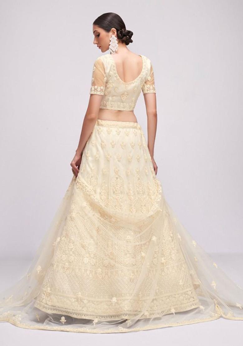 Off White Sequin Embroidered Net Lehenga Set