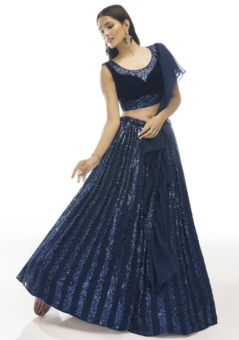 Pink Embroidered Georgette Lehenga Set