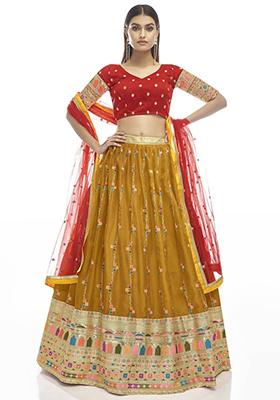 Yellow Embroidered Georgette Lehenga Set