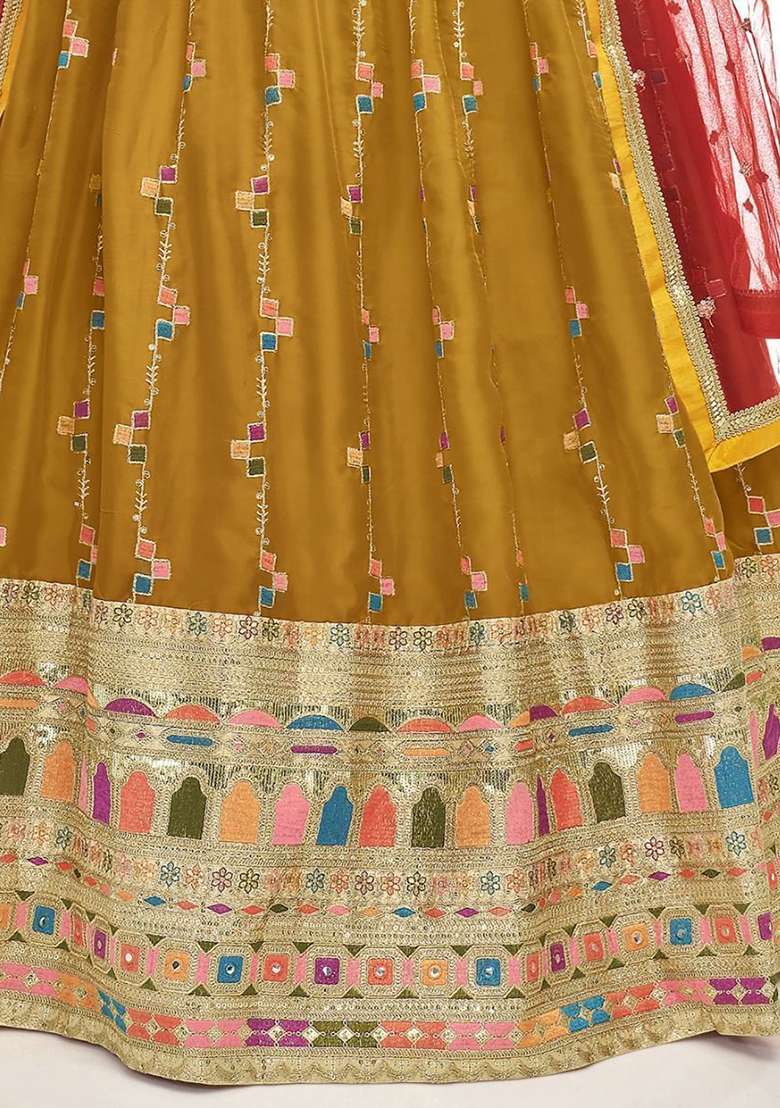 Yellow Georgette Lehenga Set with Embroidered for Diwali | Wedding & Festive Wear - Indya